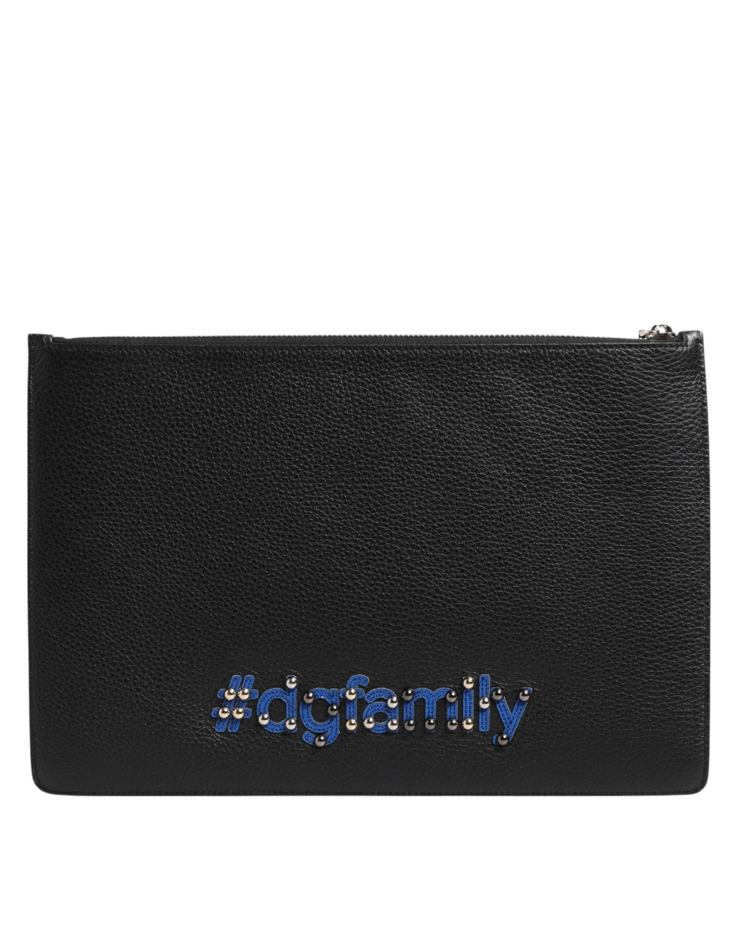 Black Leather #DGFAMILY Embellished Men Clutch Pouch Bag