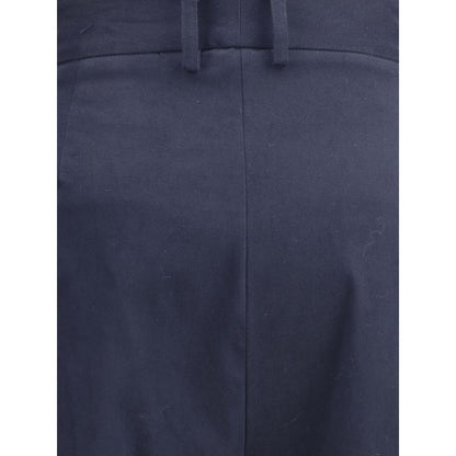 Blue Cotton Casual Pants