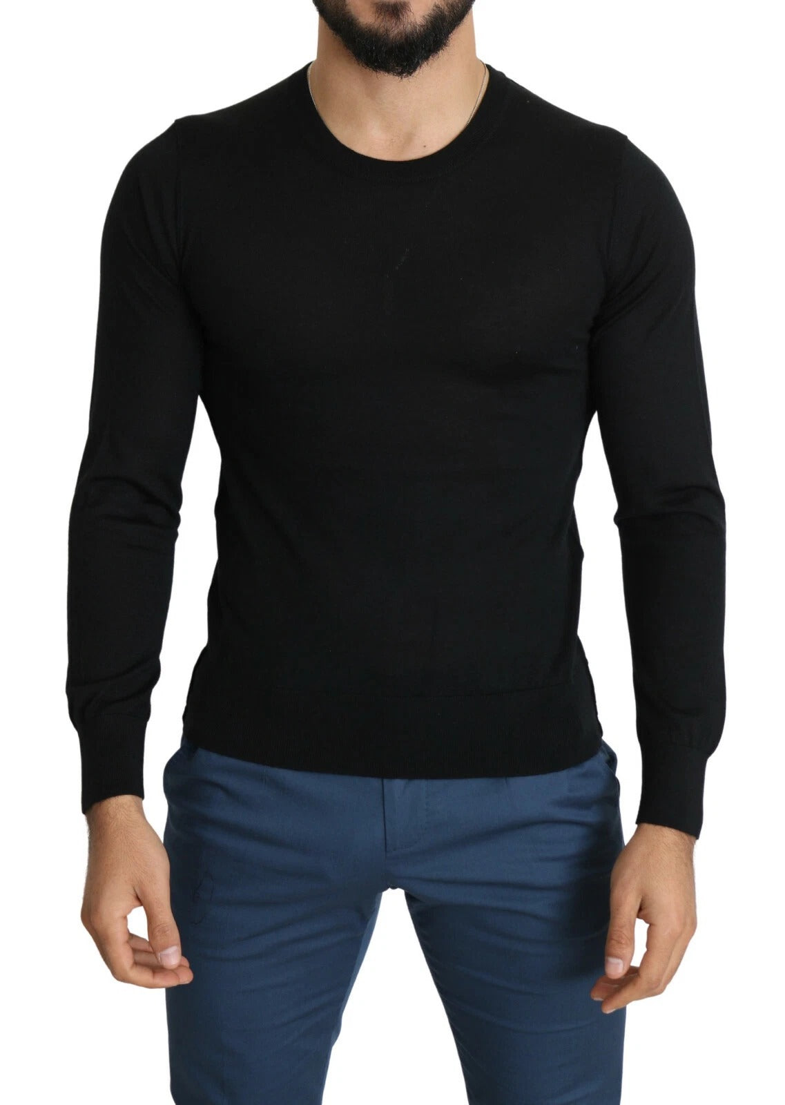 Black Cashmere Crewneck Pullover Sweater