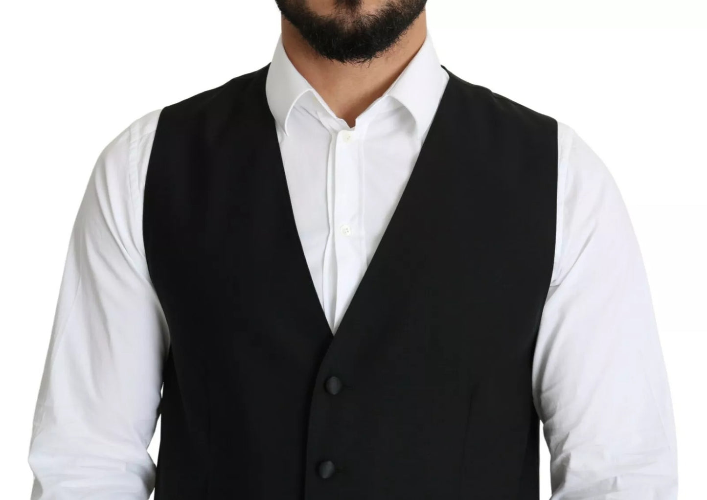 Black Wool Men Formal Waistcoat Vest