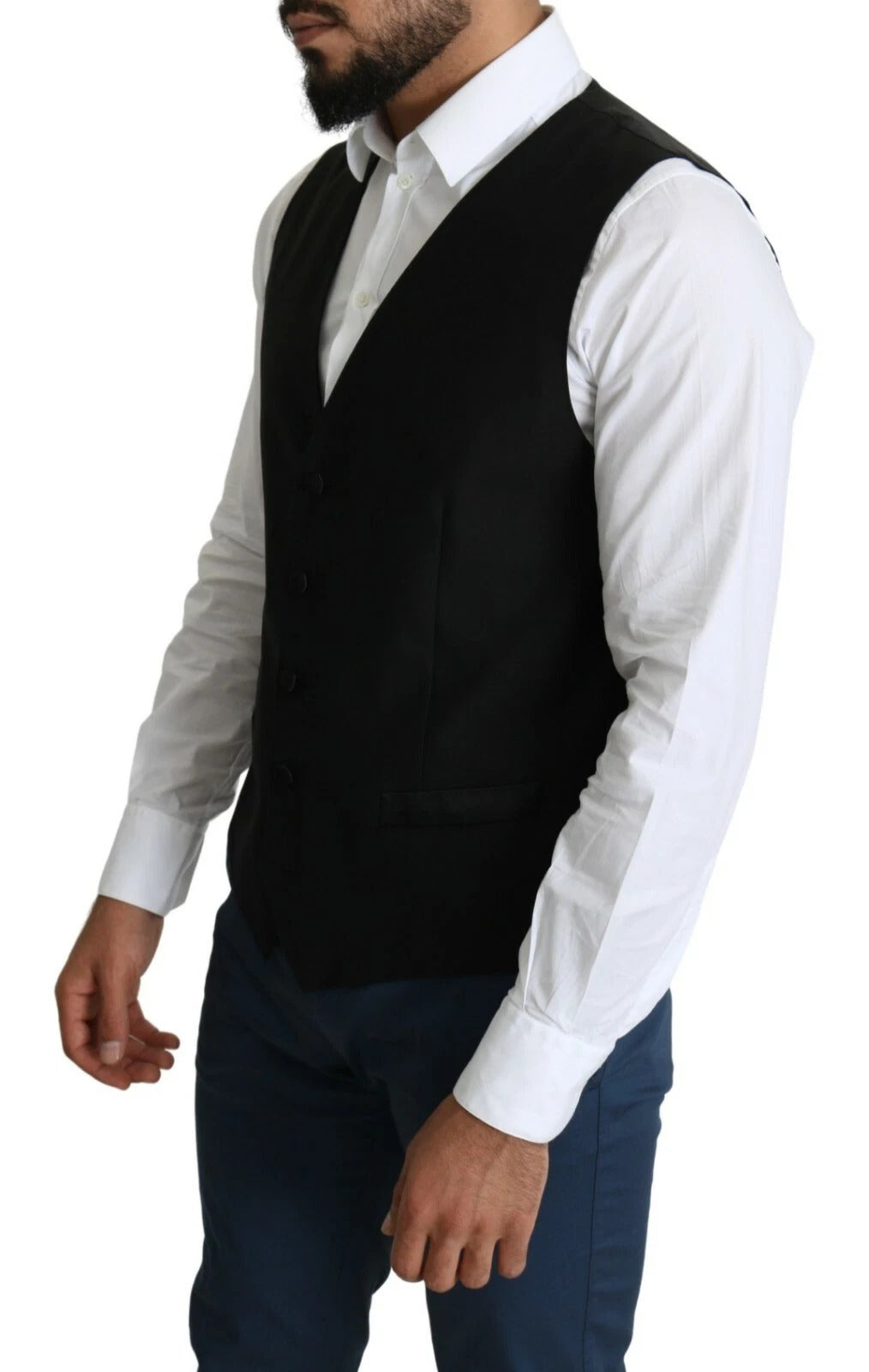 Black Wool Men Formal Waistcoat Vest