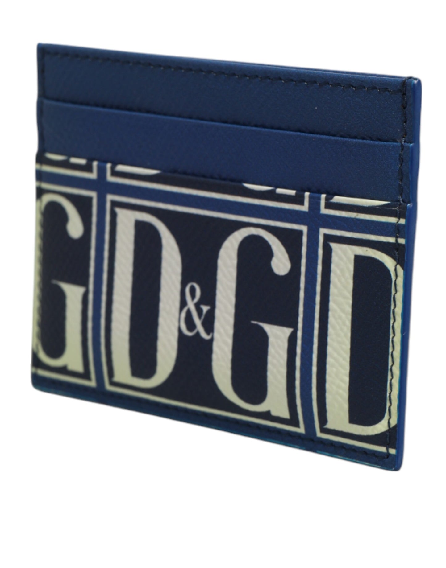 Blue Calf Leather DG Logo Print Monogram Card Holder Wallet