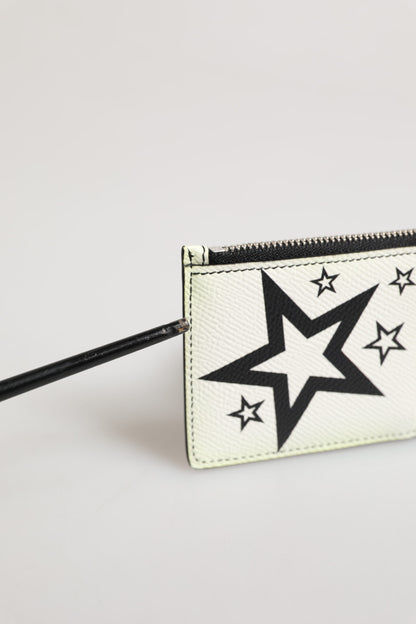 White Leather Douphin DG Logo Star Print Card Holder Wallet