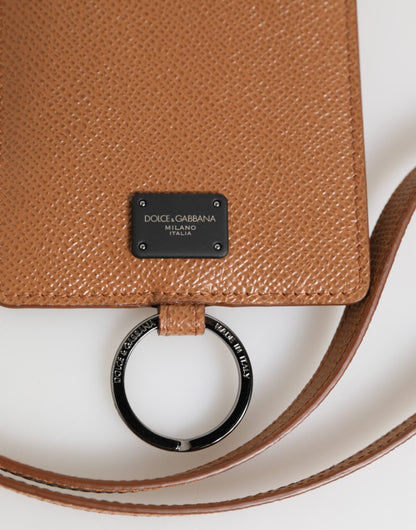 Dark Brown Leather Lanyard Logo Card Holder Men Wallet