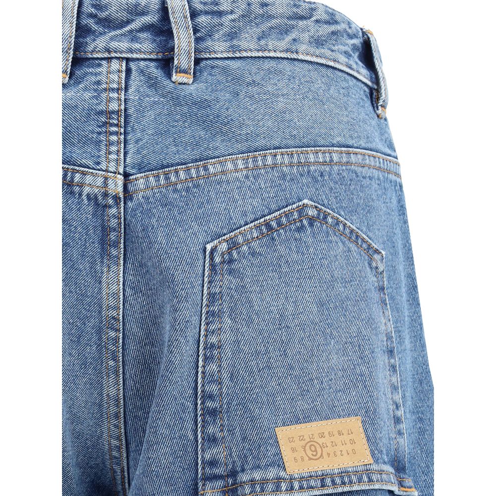 Blue Cotton Straight-Leg Jeans