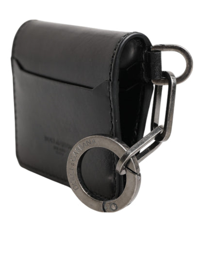 Wallet Black Leather Logo Embossed Key Chain Card Holder Wallet