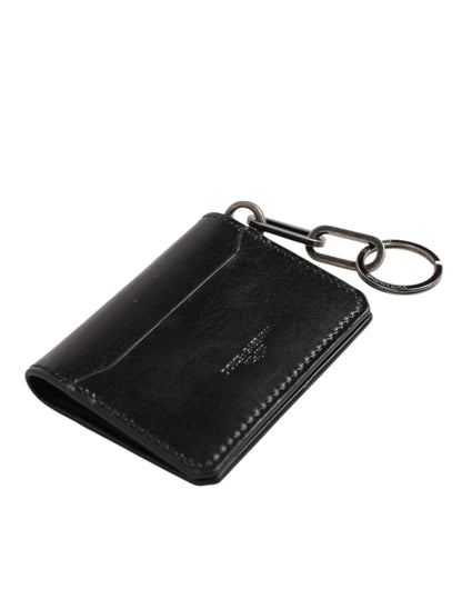 Black Leather Logo Embossed Key Chain Card Holder Wallet