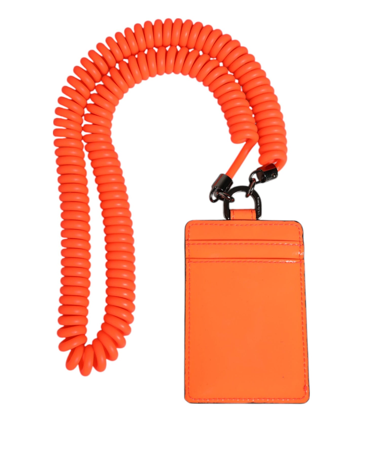 Orange Leather Logo Embossed Lanyard Card Holder Wallet