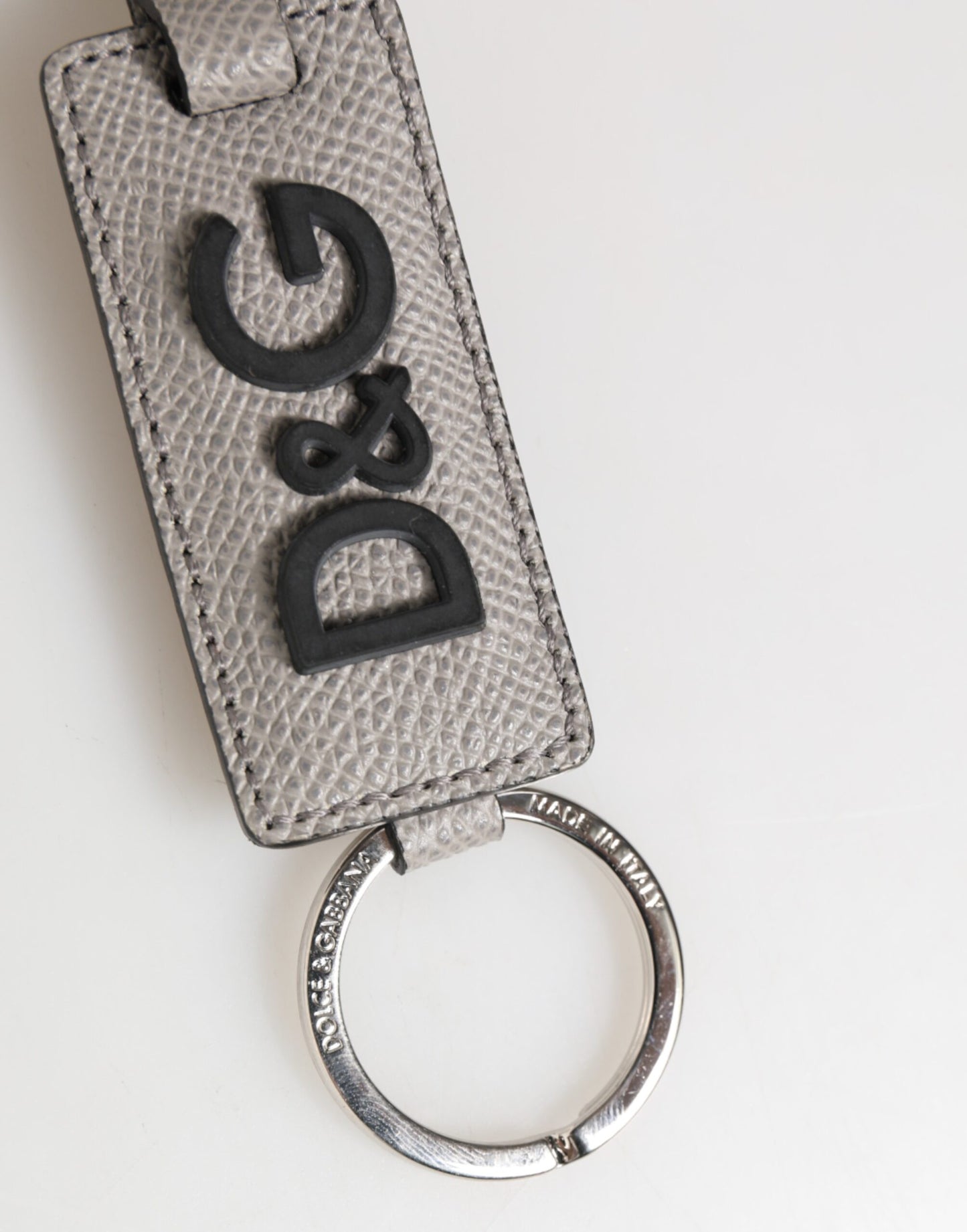 Gray Leather Logo Metal Ring Keychain Holder Men Keyring