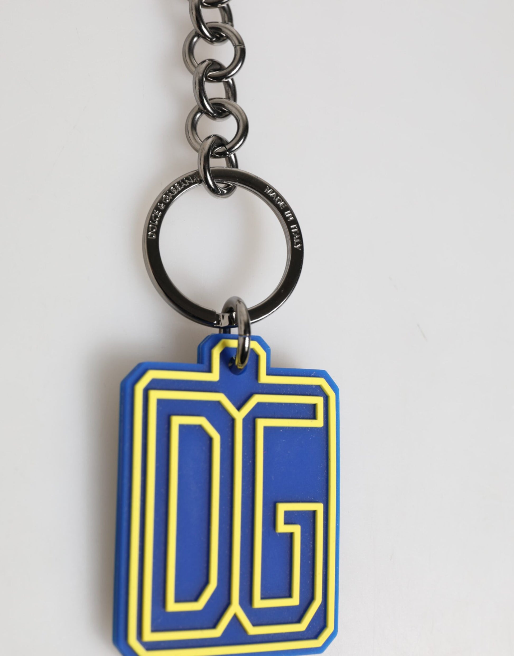 Blue Yellow DG Rubber Logo Silver Men Keychain Keyring