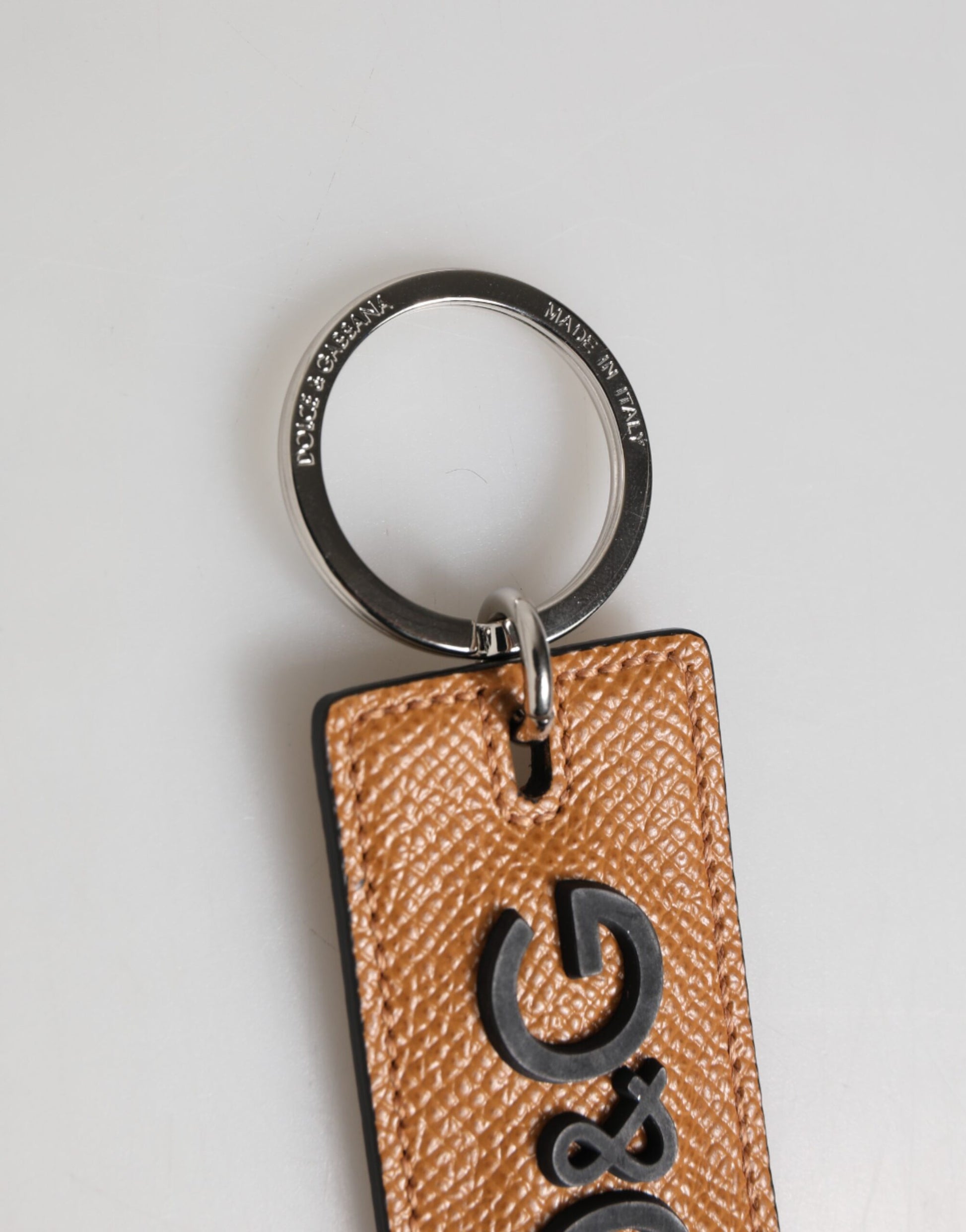 Brown Leather Logo Metal Ring Keychain Holder Men Keyring