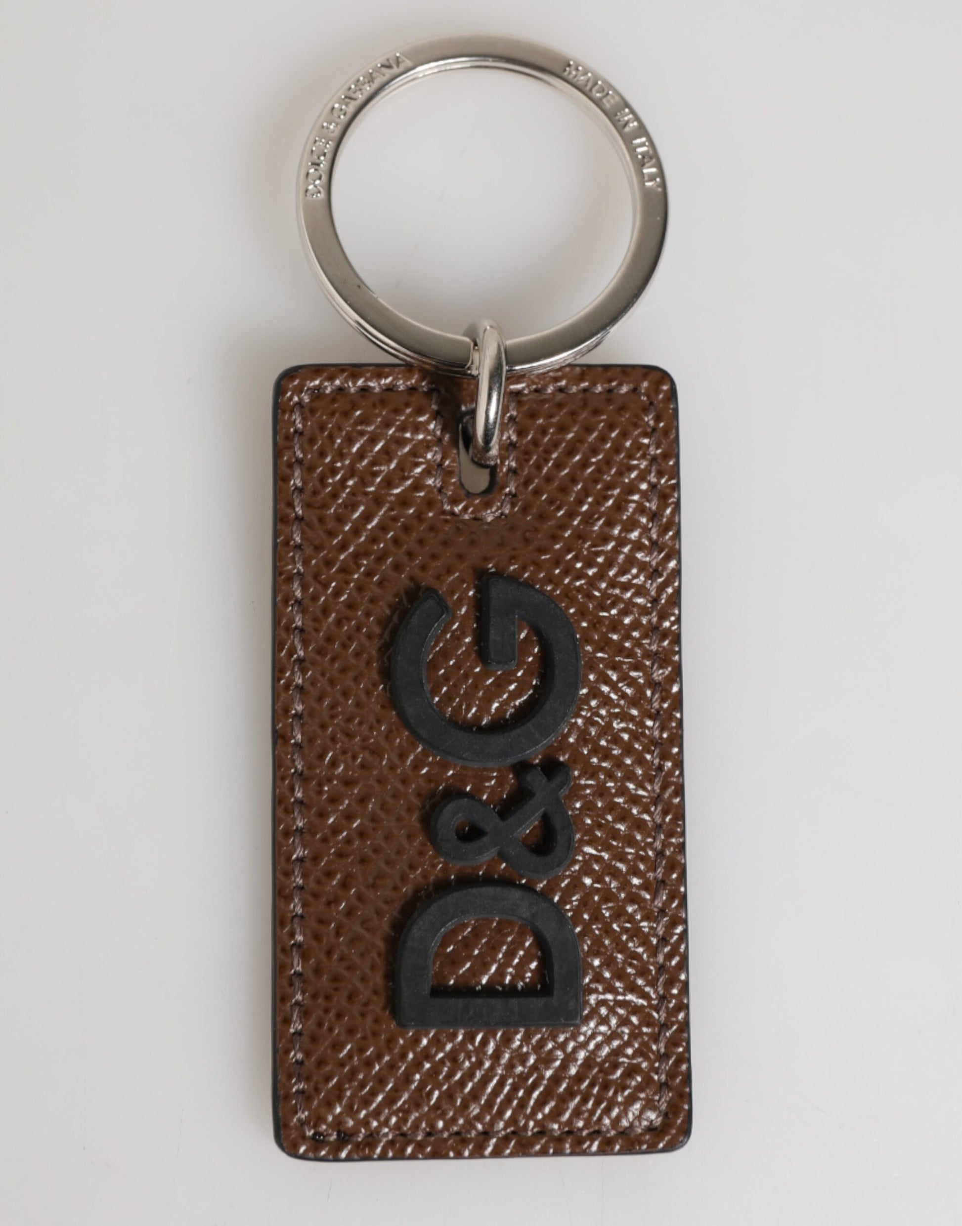 Dark Brown Leather Logo Metal Ring Keychain Holder Keyring