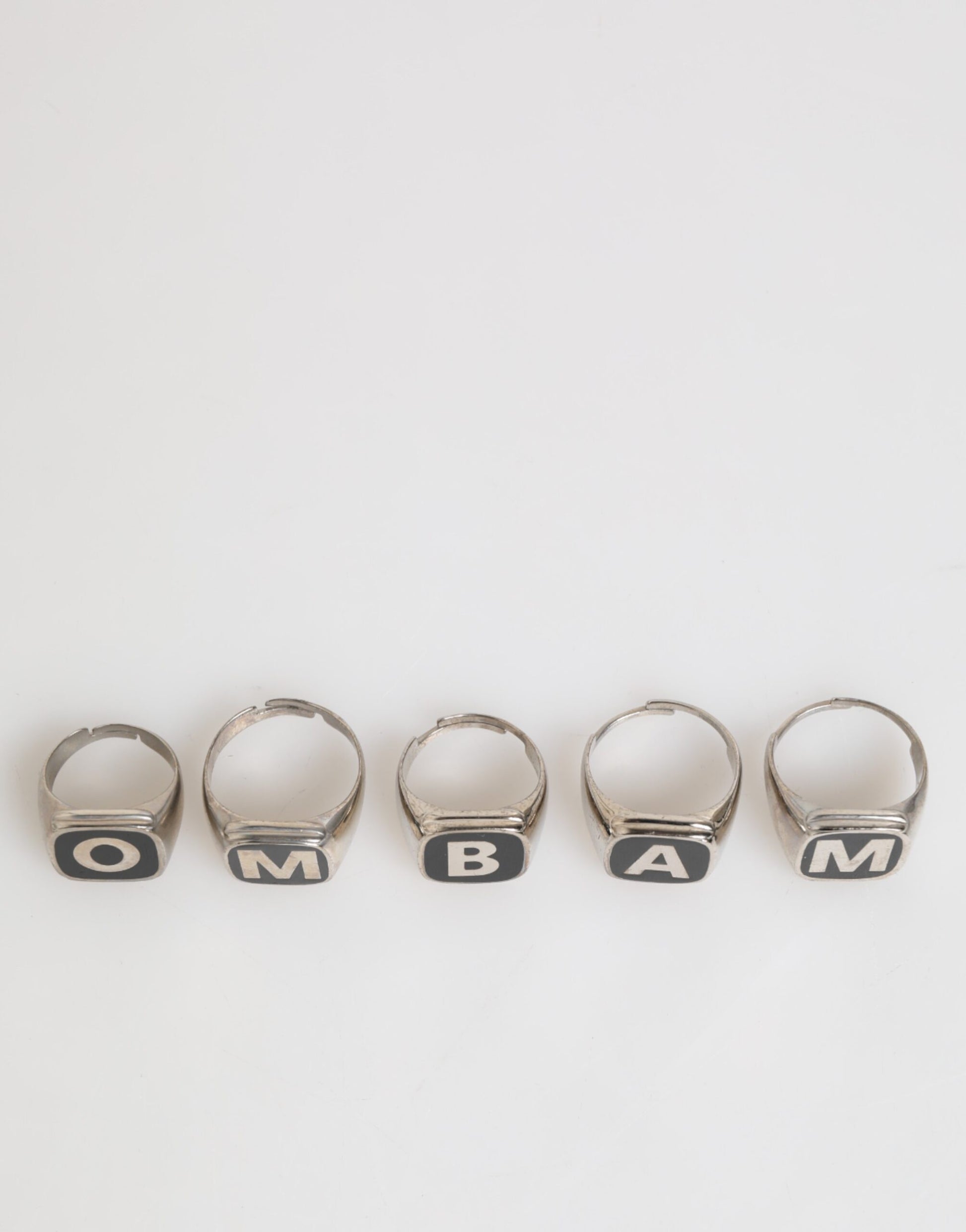 Silver Tone Brass Lettering Set 5 Pieces Adjustable Ring