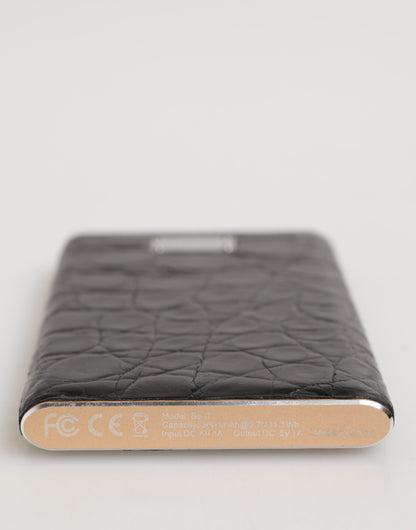 Black Leather Embossed Skin 3000mAh Power Bank Charger USB