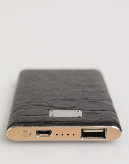 Black Exoctic Leather Embossed 3000mAh Power Bank Charger USB