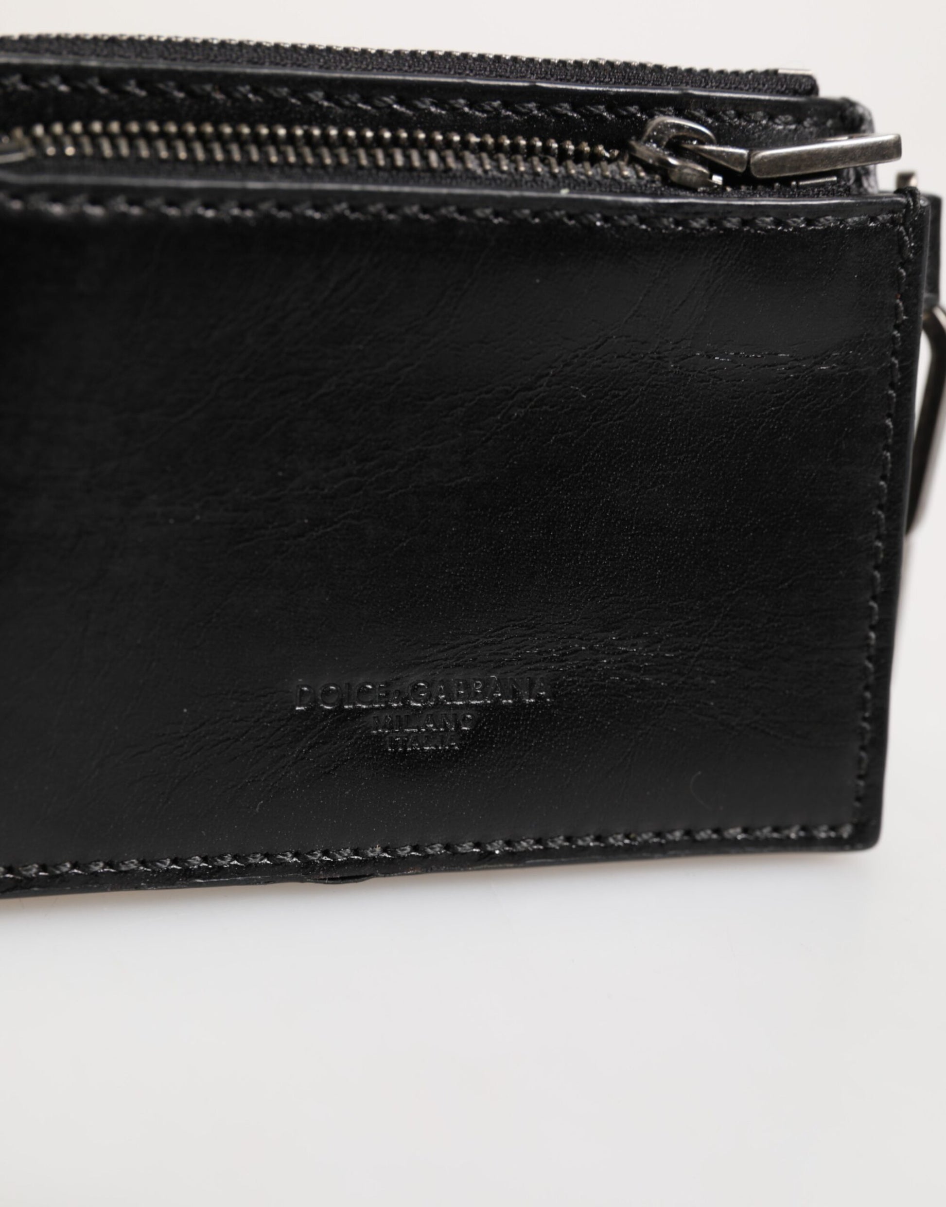 Black Leather Zip Logo Keyring Coin Purse Keyring Wallet