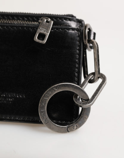 Black Leather Zip Logo Keyring Coin Purse Keyring Wallet