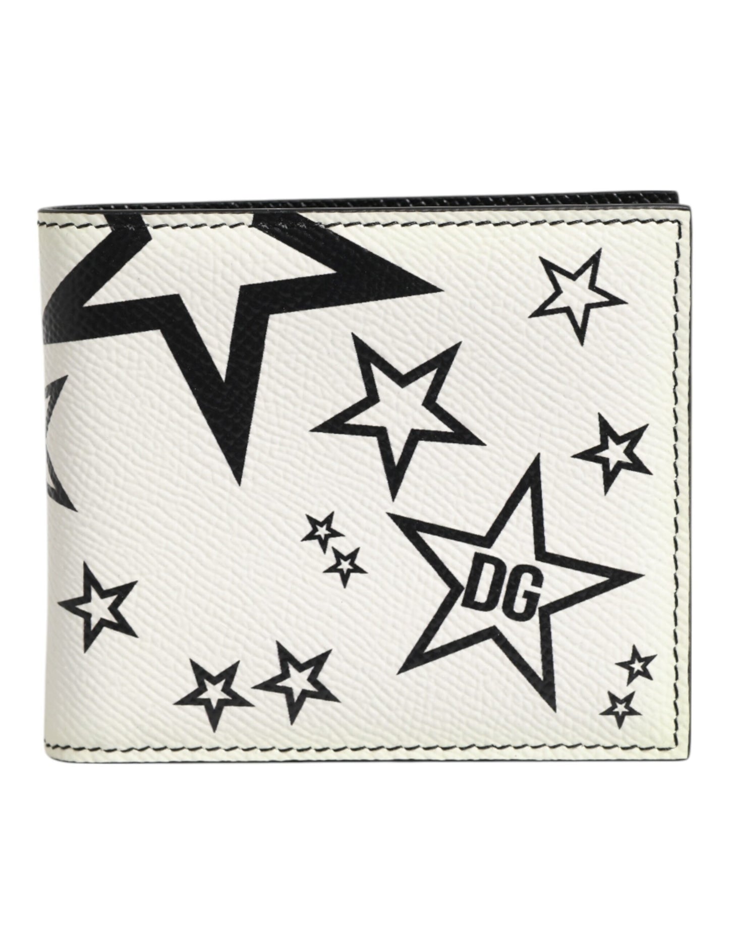 White Leather DG Star Logo Bifold Card Holder Wallet