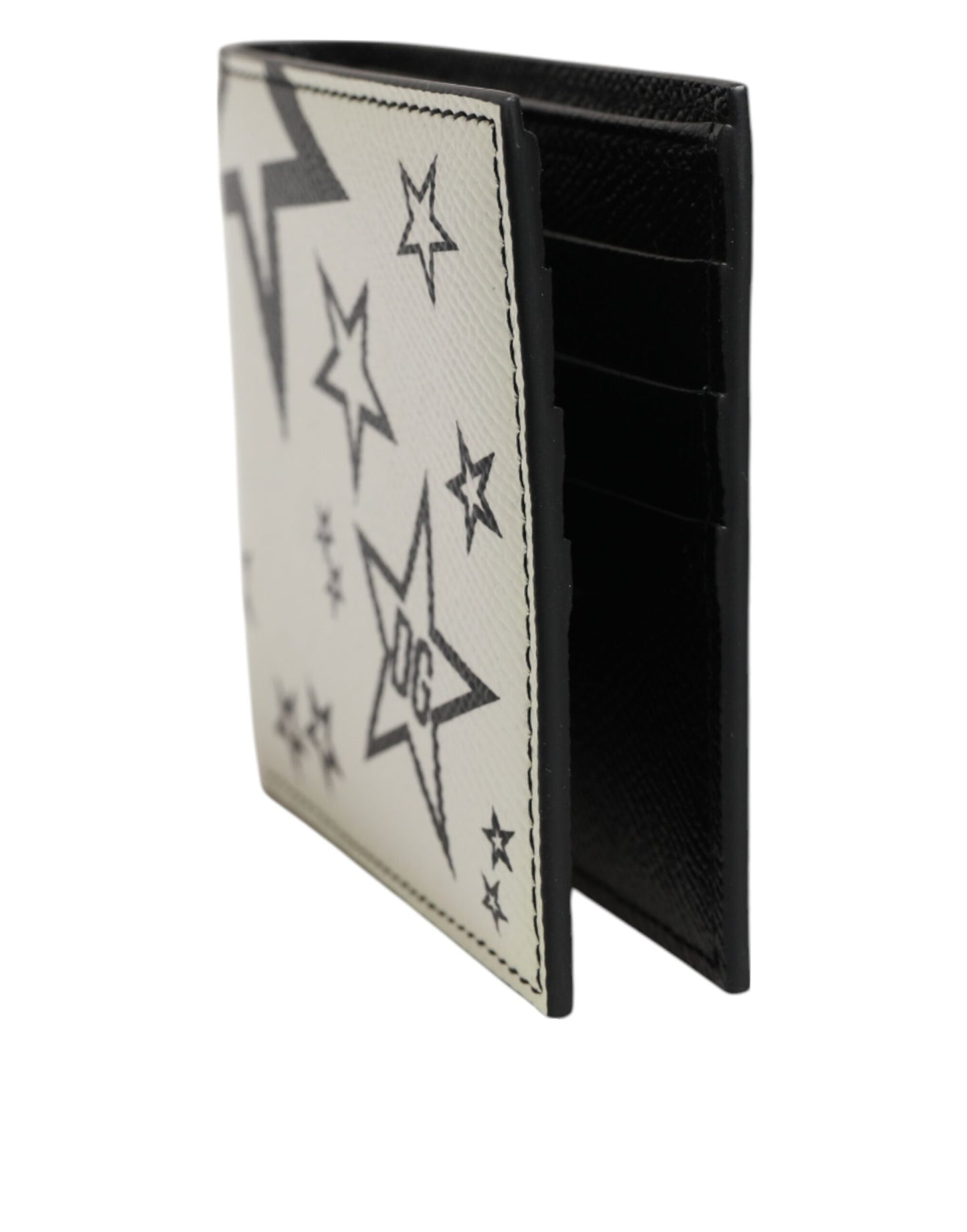 White Leather DG Star Logo Bifold Card Holder Wallet