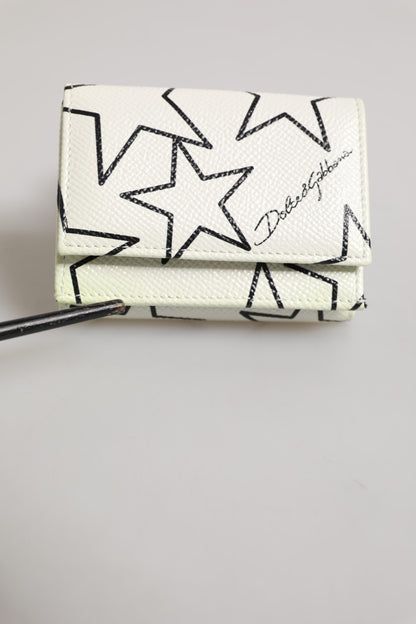 White Leather Trifold DG Star Print Card Holder Wallet