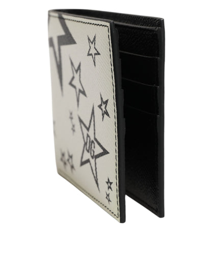 White Leather DG Star Logo Bifold Men Card Holder Wallet