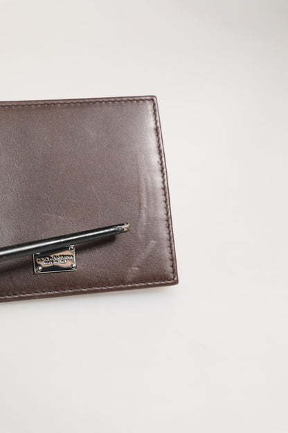 Brown Leather DG Logo Engrave Bifold Card Holder Wallet