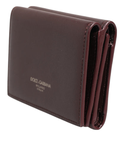 Leather Embossed Logo Trifold Men Card Holder Dark Brown