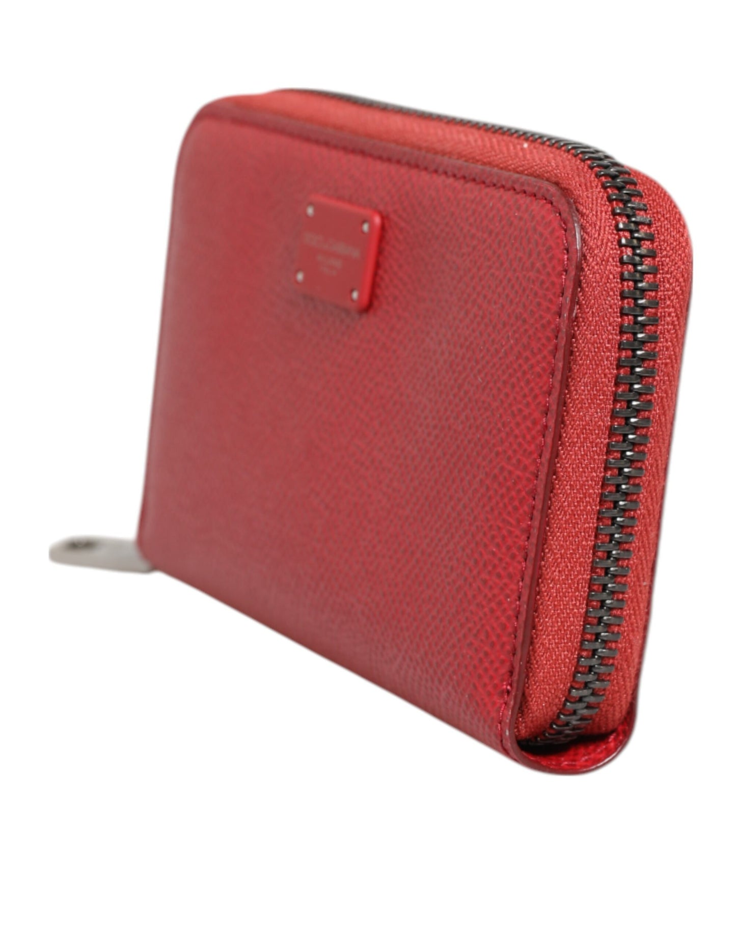 Red Leather Zip Around Logo Plaque Men Coin Purse Wallet