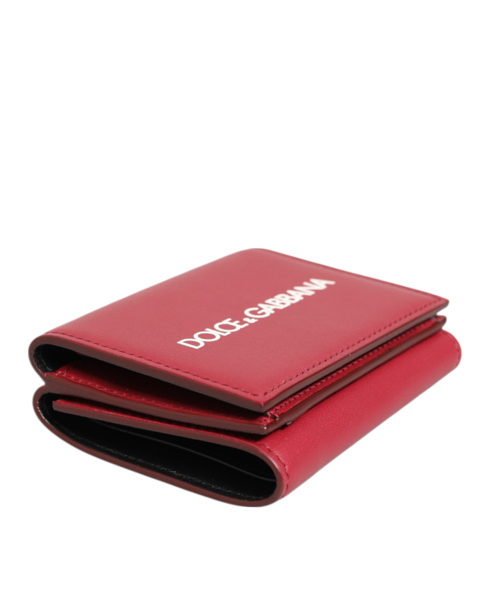 Red Leather Bold Logo Print Trifold Men Card Holder Wallet
