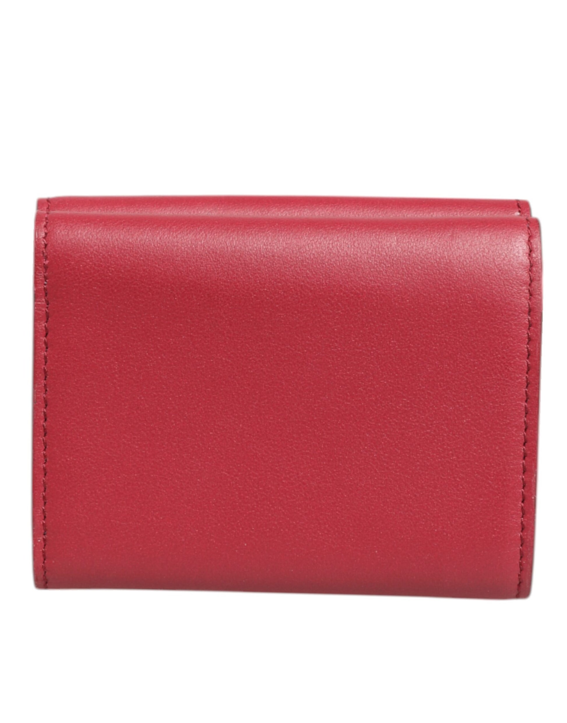 Red Leather Bold Logo Print Trifold Men Card Holder Wallet