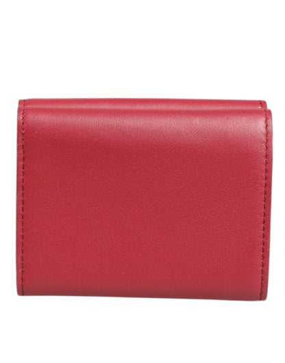 Red Leather Bold Logo Print Trifold Men Card Holder Wallet
