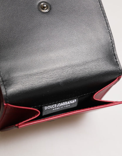 Red Leather Bold Logo Print Trifold Men Card Holder Wallet