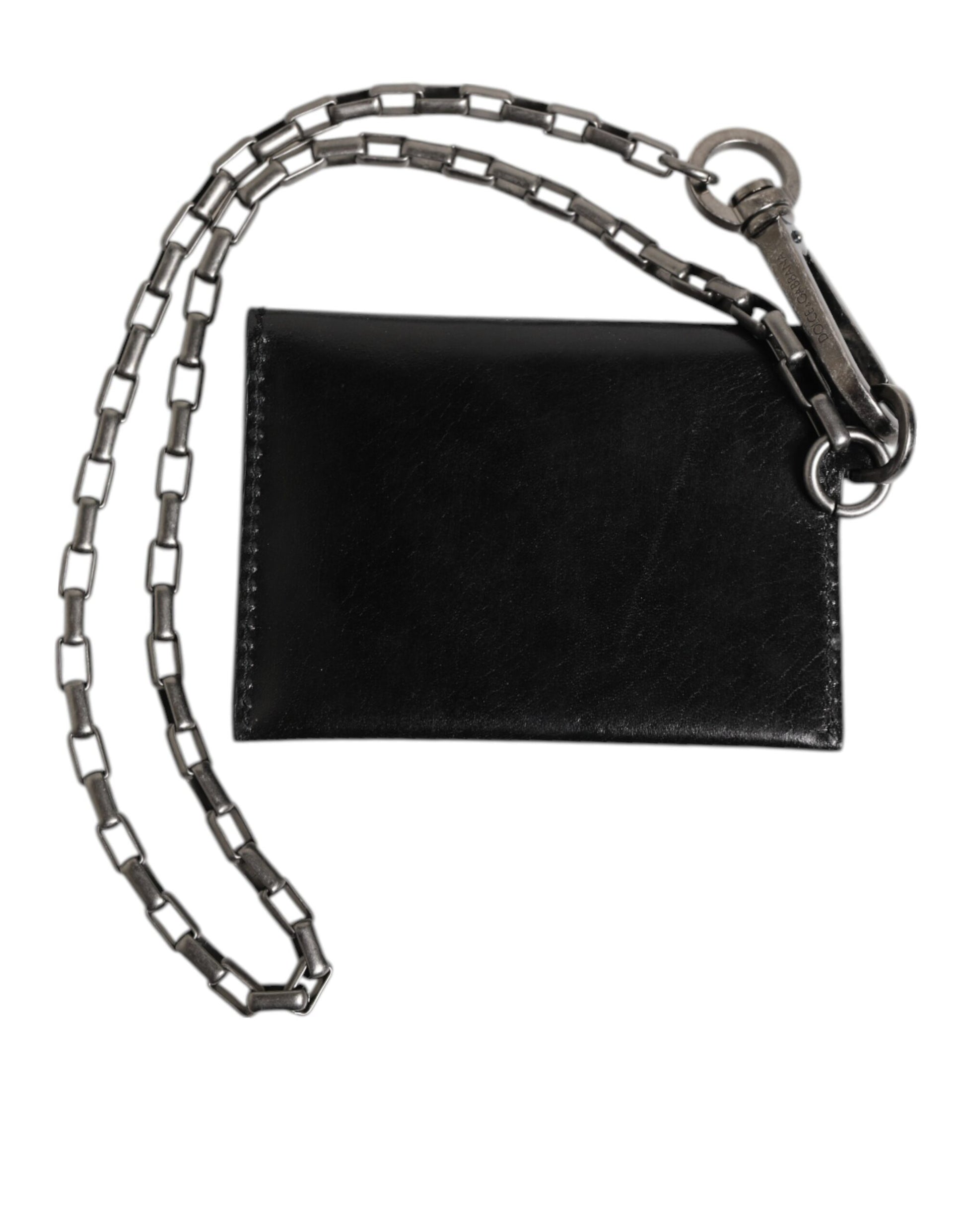 Black Cavallo Leather Wallet Chain Snap Bifold Card Holder