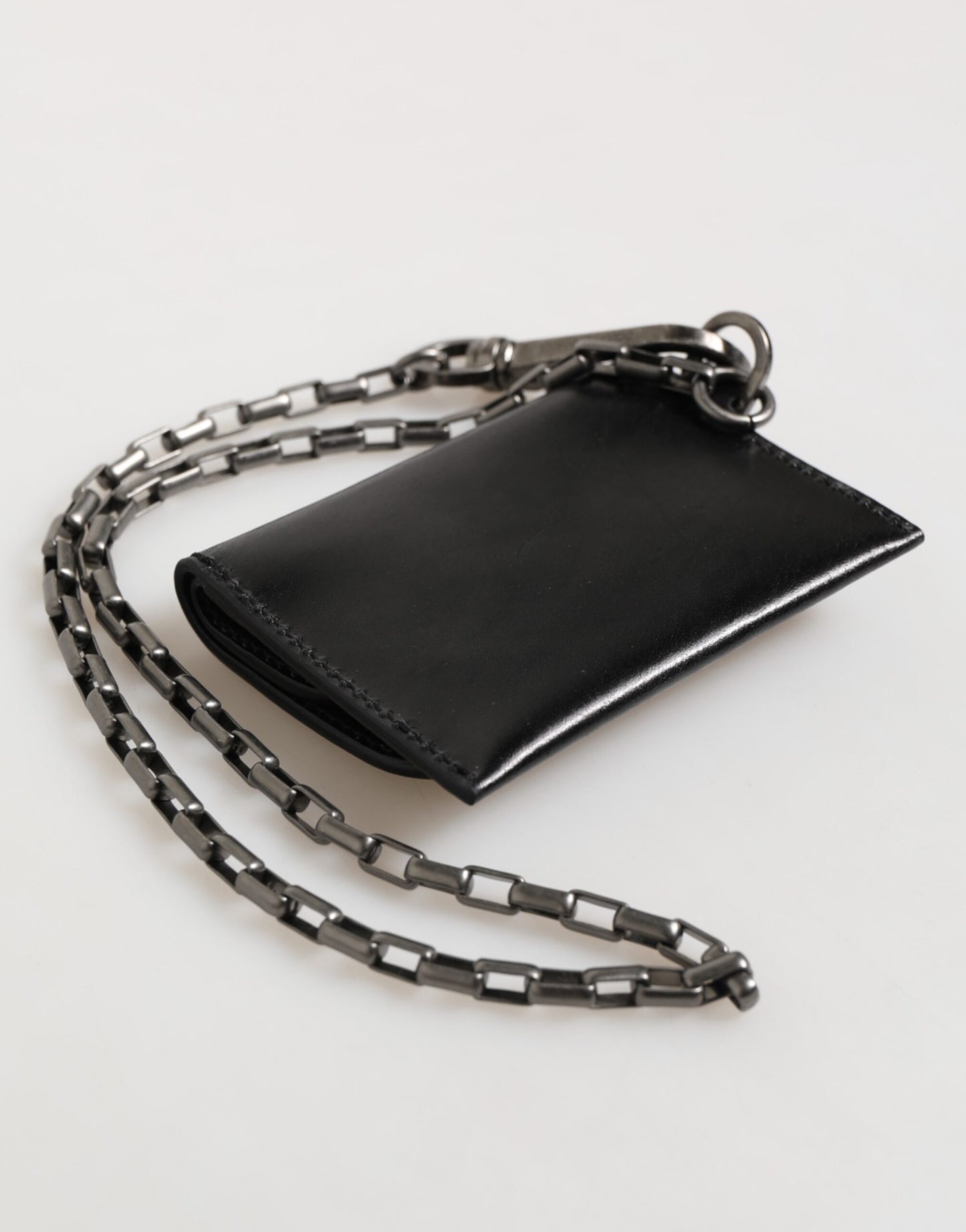 Black Cavallo Leather Wallet Chain Snap Bifold Card Holder