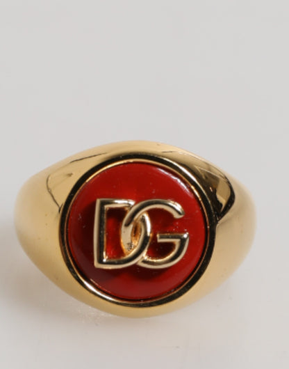 Gold Tone Real Brass Round Red DG Logo Men Ring