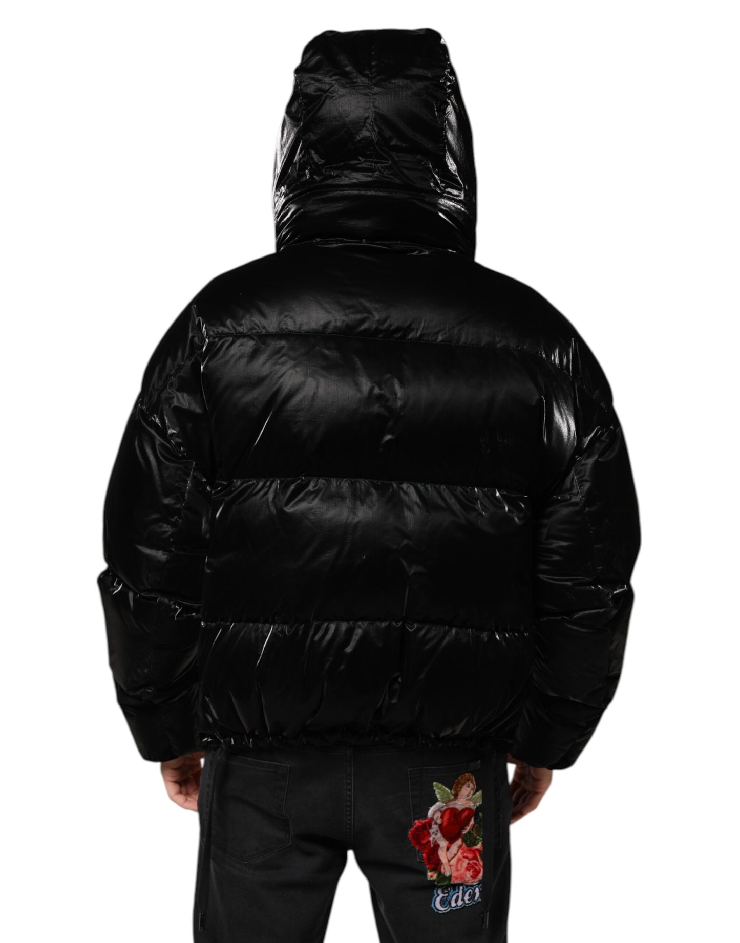 Black Logo Full Zip Hooded Quilted Jacket