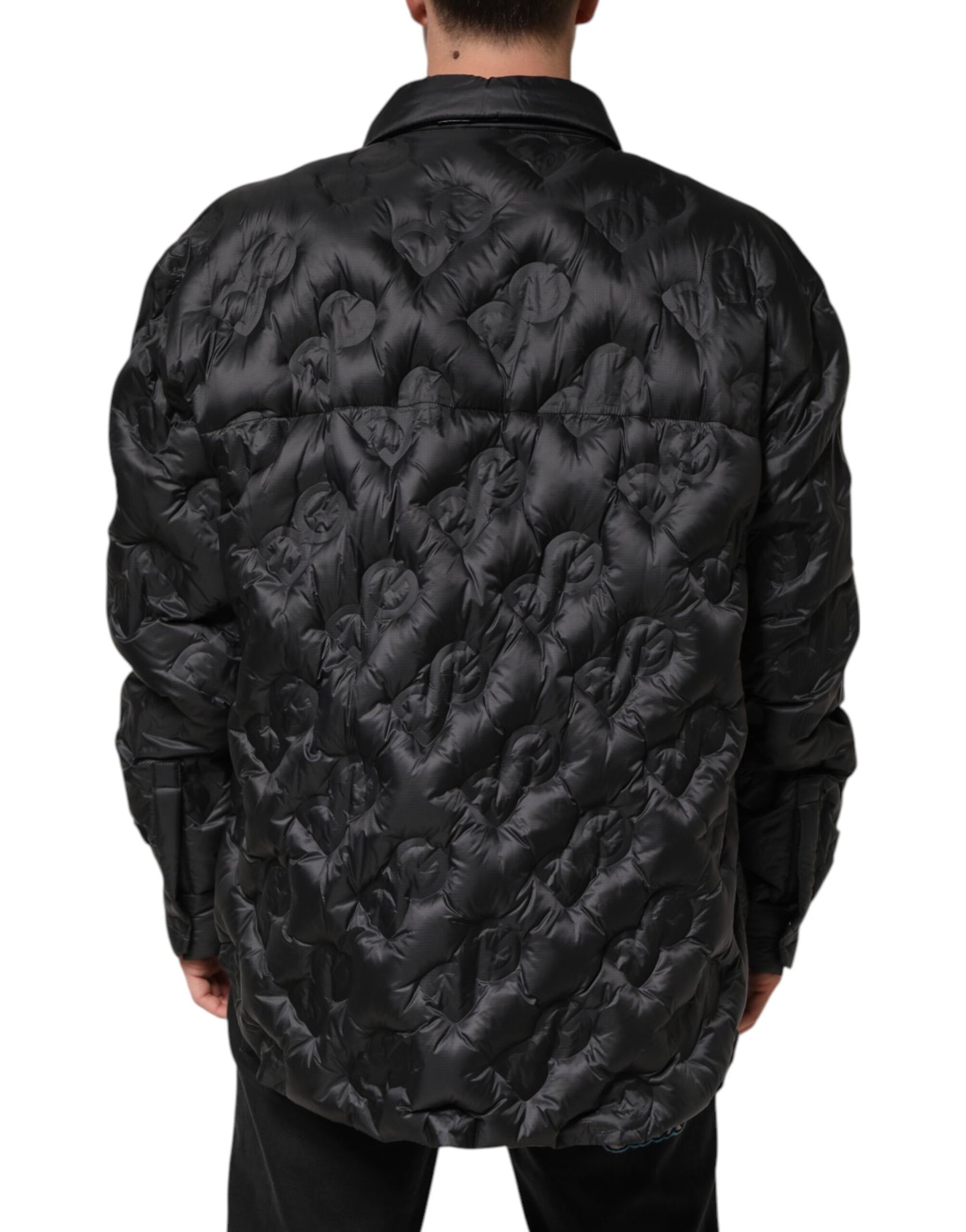Black Quilted DG Logo Nylon Puffer Jacket