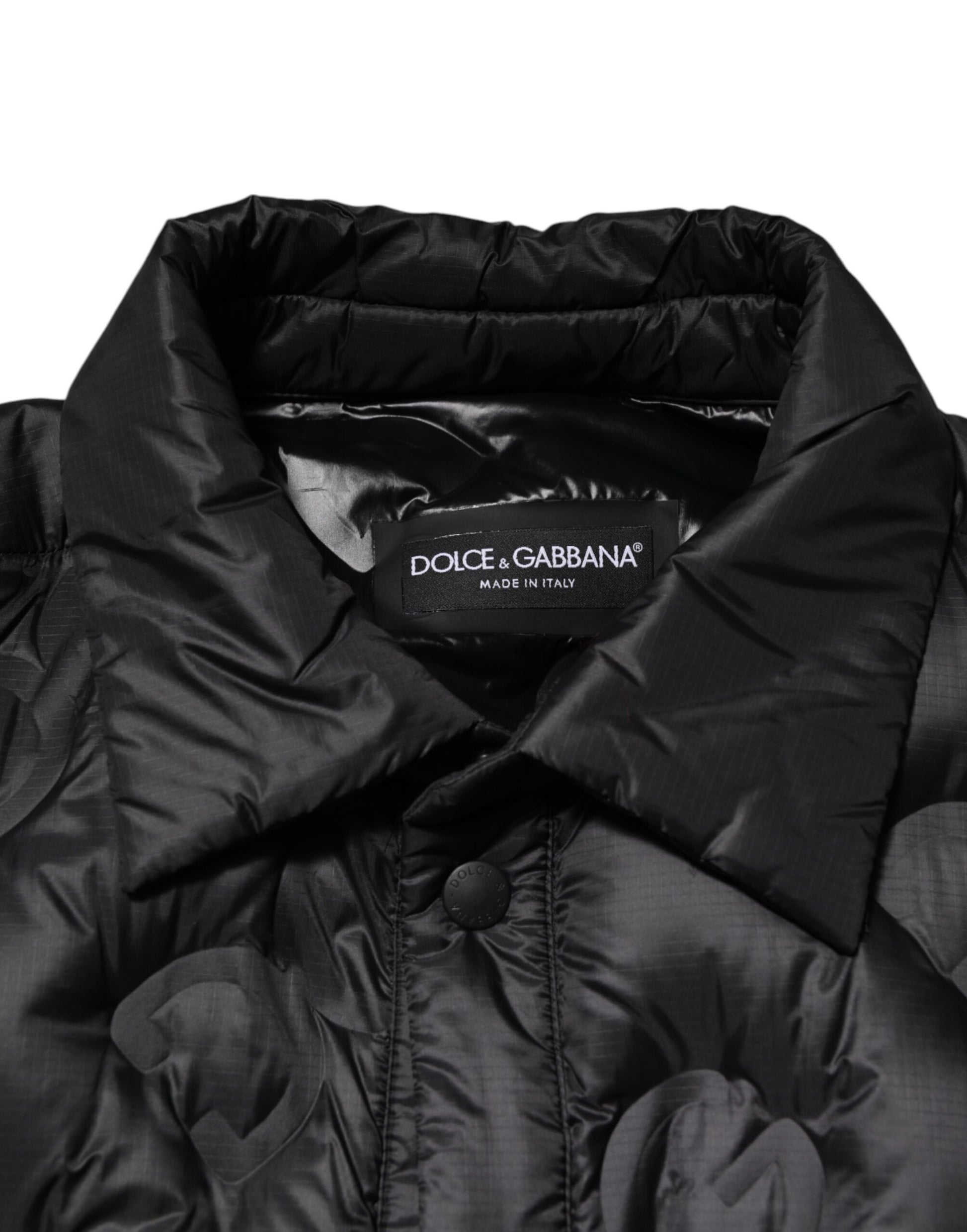 Black Quilted DG Logo Nylon Puffer Jacket