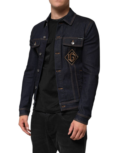 Indigo Blue Denim Slim Fit Logo Patch Jacket