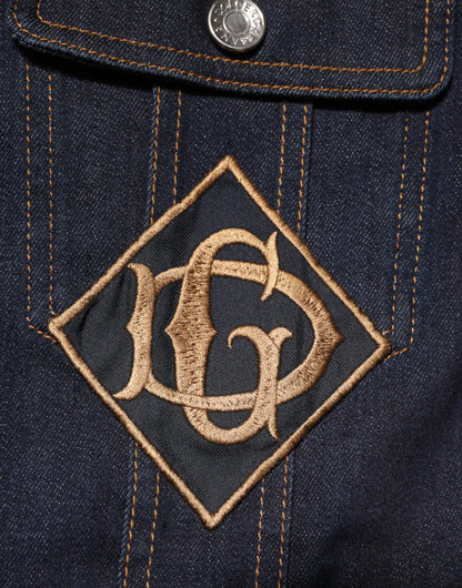 Indigo Blue Denim Slim Fit Logo Patch Jacket