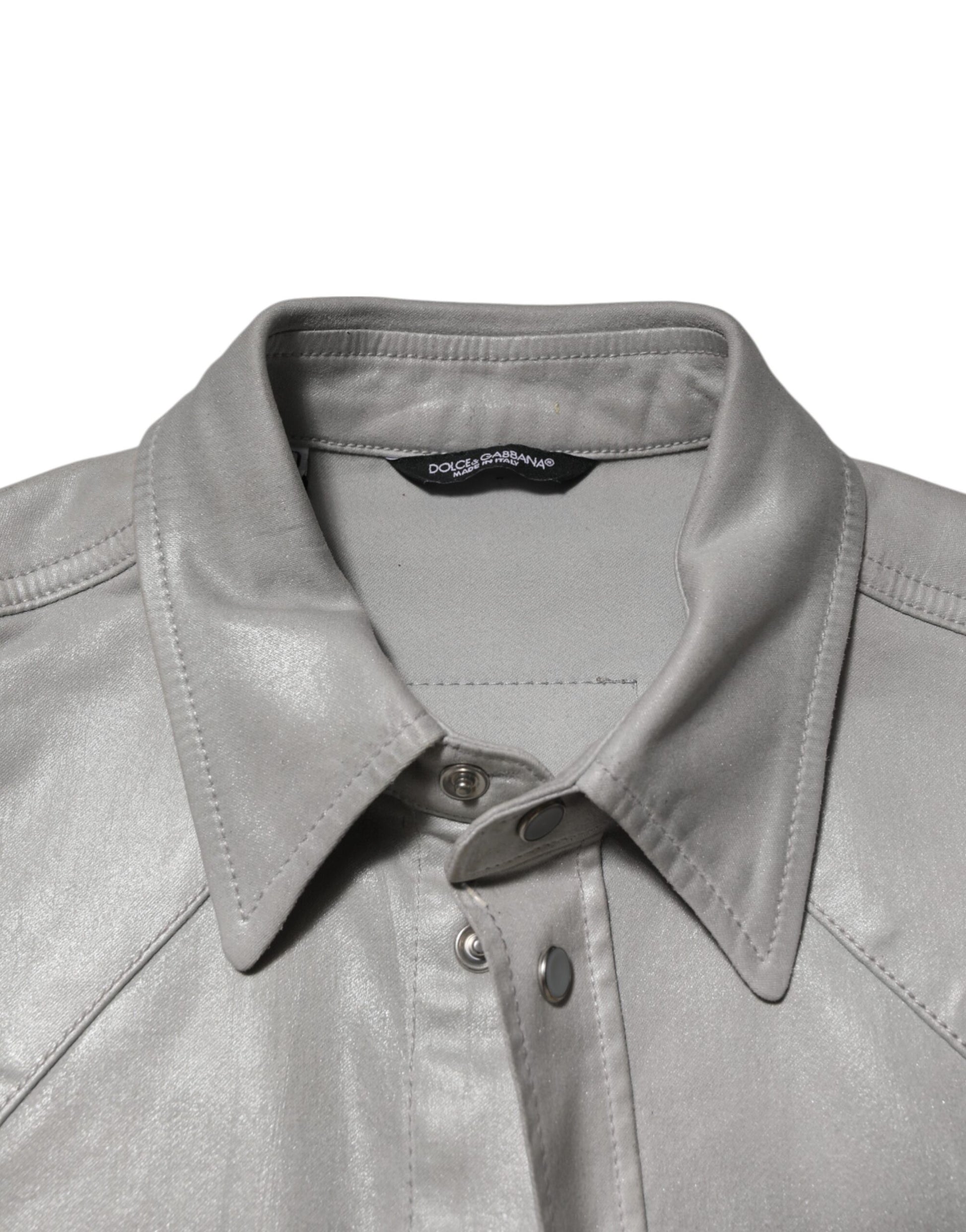 Gray Coated Cotton Snap Button Logo Men Shirt