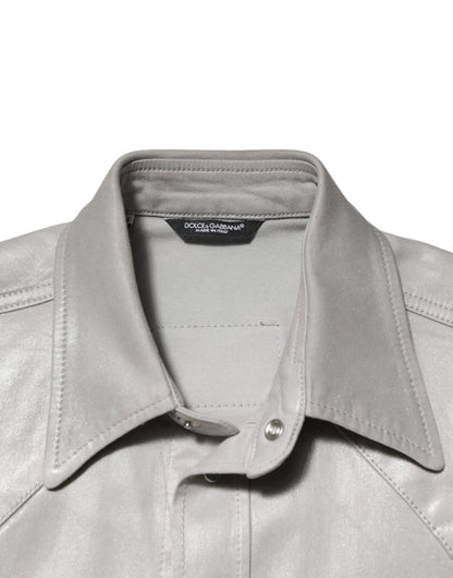 Metallic Gray Cotton Button Down Men Shirt