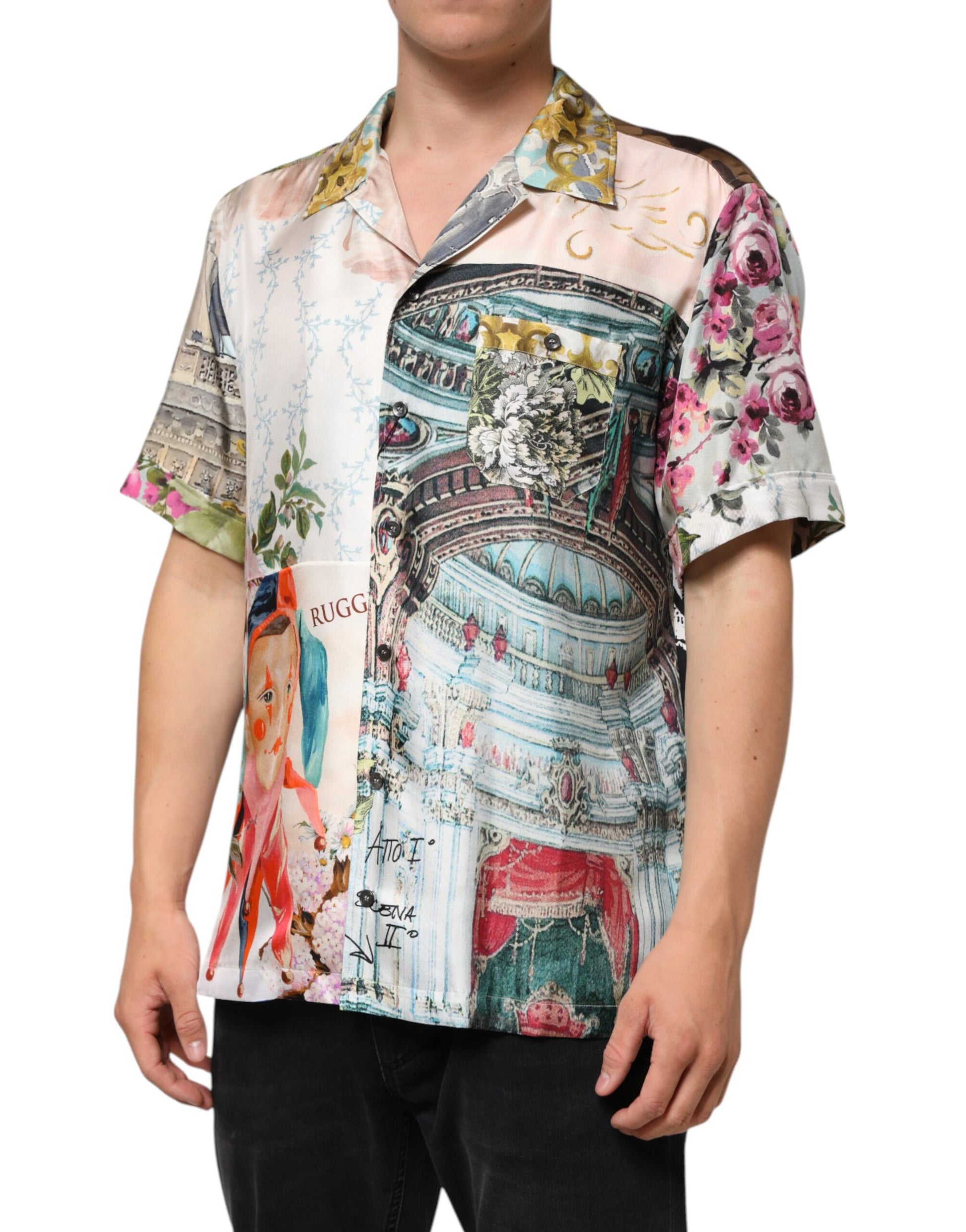 Multicolor Silk Opera Print Men Casual Shirt