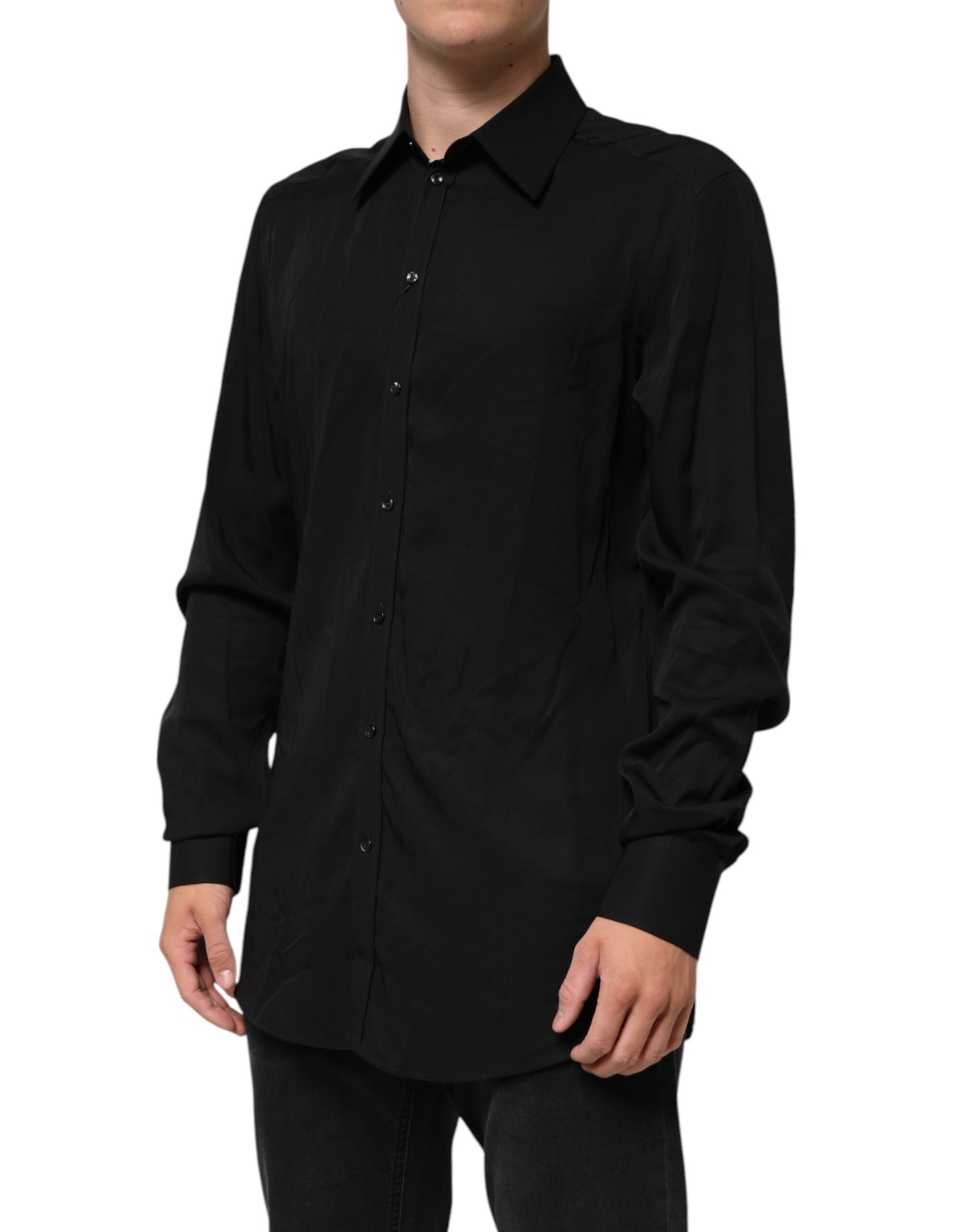 Black Viscose Long Sleeve Formal Dress Shirt