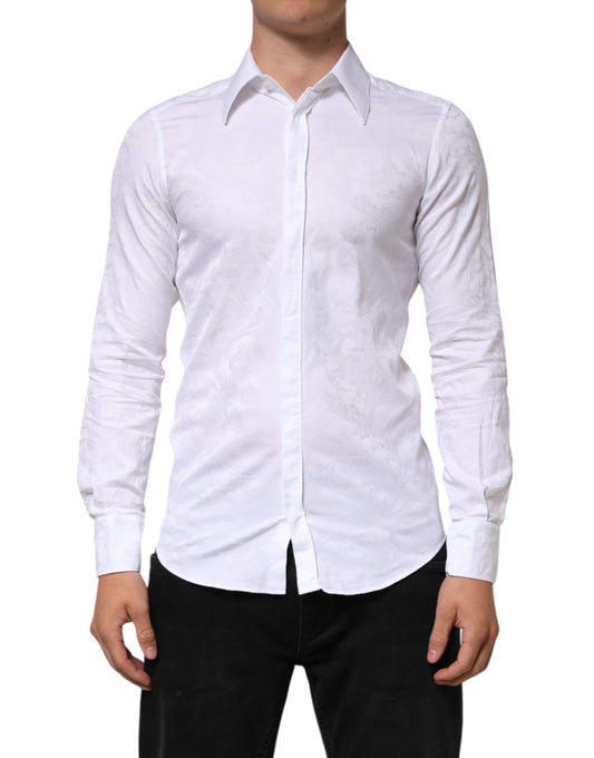 White Cotton MARTINI Paisley Jacquard Shirt
