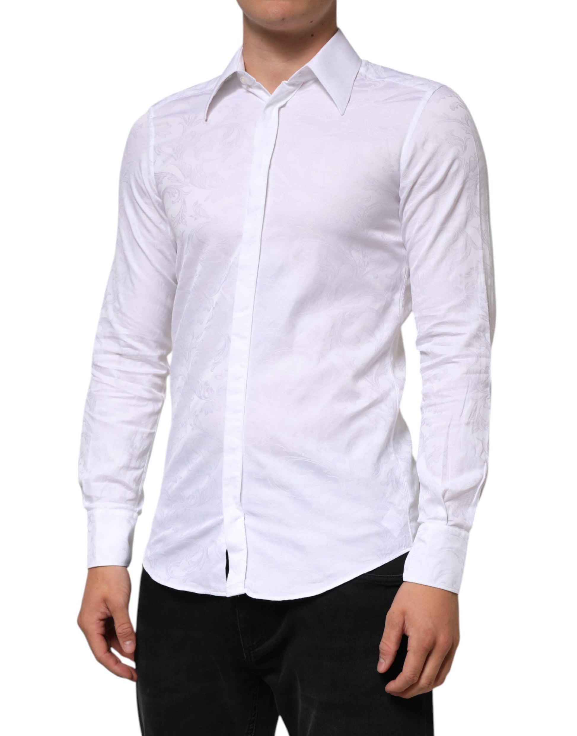 White Cotton MARTINI Paisley Jacquard Shirt