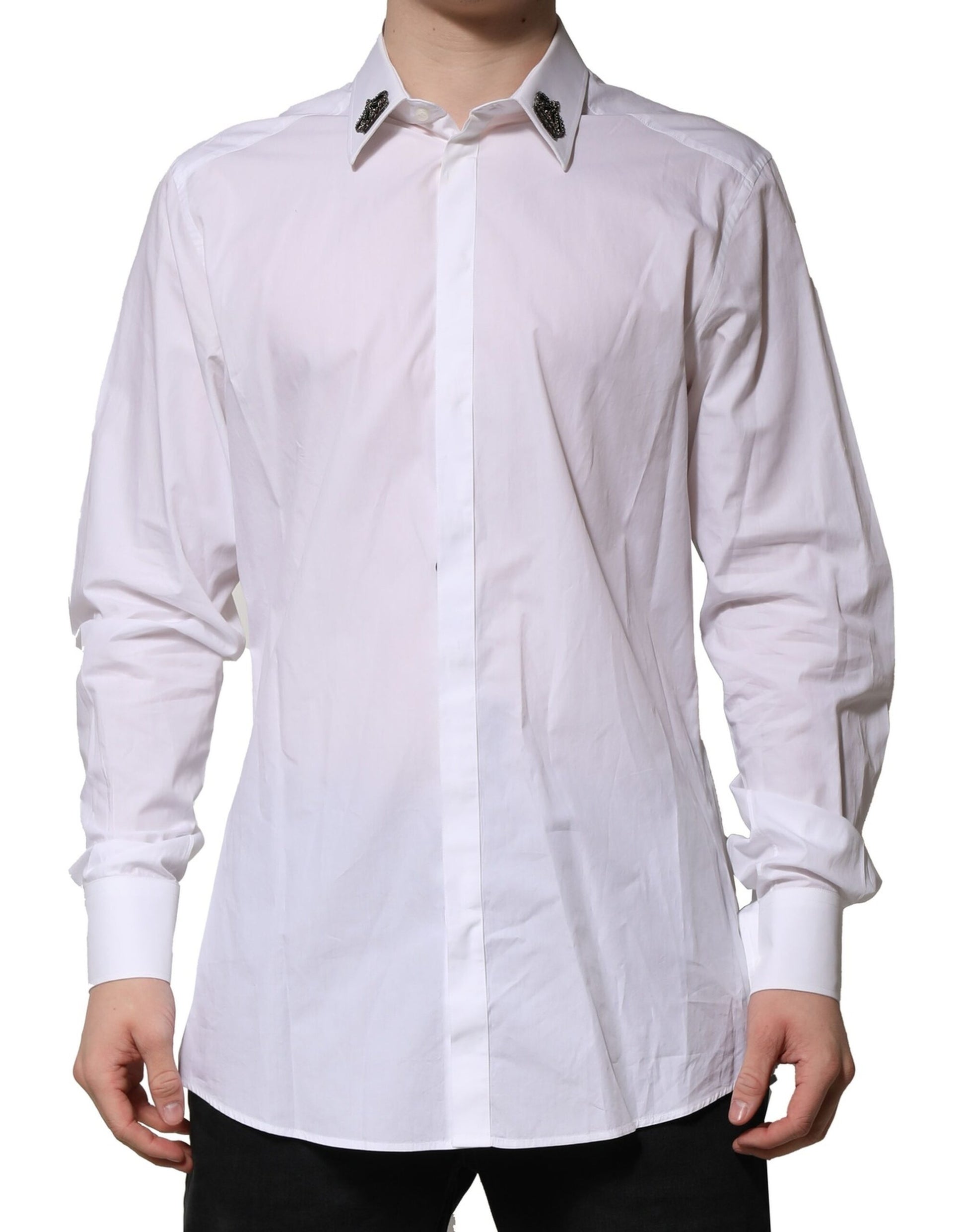 White Cotton Crown Collar GOLD Formal Shirt
