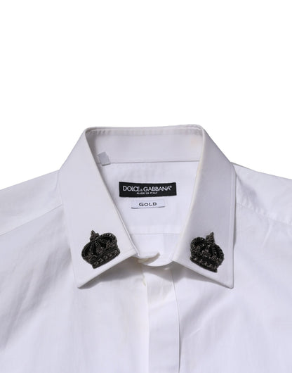 White Cotton Crown Collar GOLD Formal Shirt