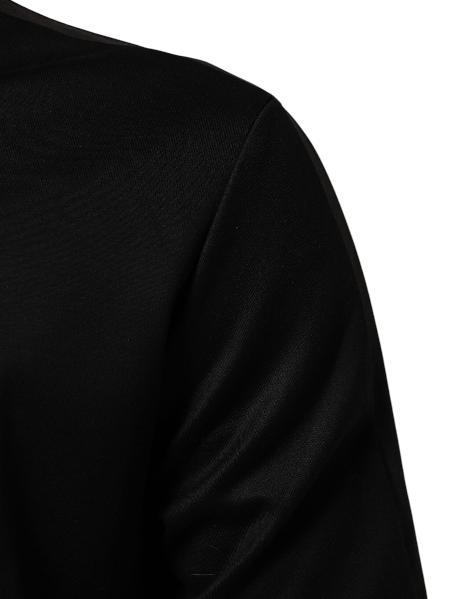 Black Cotton Logo Full Zip Men Bomber Jacket