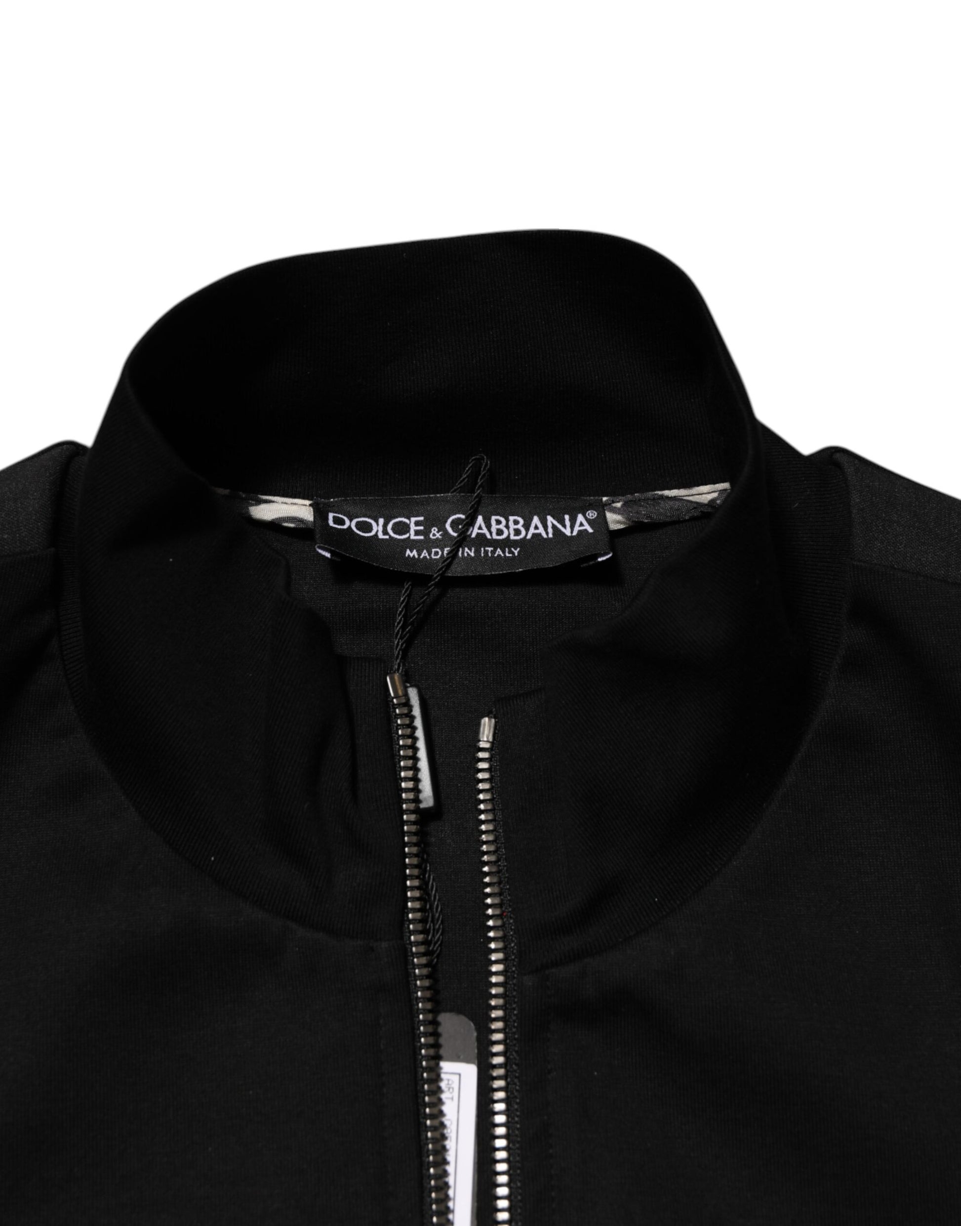Black Cotton Logo Full Zip Men Bomber Jacket